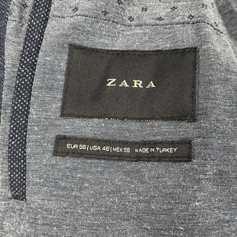 Zara Navy Two Button Lightweight Blazer / Sports Coat Sz 46R w/ elbow patches - Picture 4 of 6